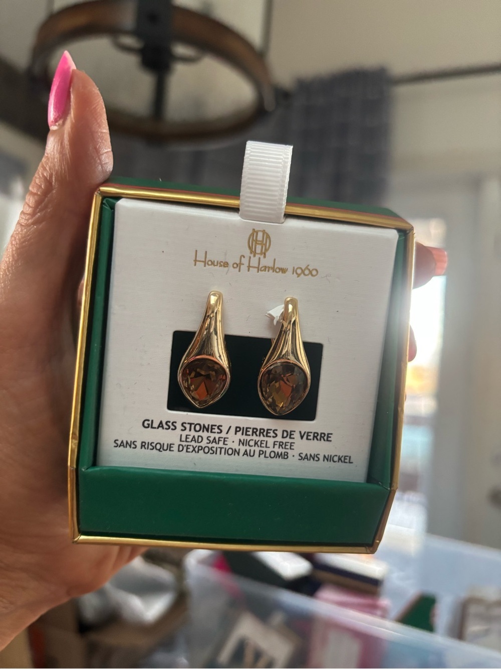 House of Harlow 1960 Gold Teardrop Earrings with Amber Stones